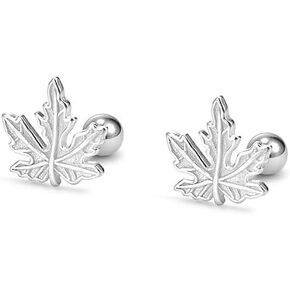 S999 Sterling Silver Maple Leaf Sleep Stud Earrings/Screw Back