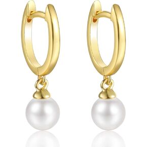18K Gold Plated Pearl Hoop Earrings Small Huggie Hoop Earrings | Pearl Gold Earrings | Everyday Dainty Hoops | Bridesmaid Gift Jewelry