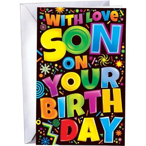 Chuck's Card-O-Rama Son Birthday Card - Made in Chicago - Large Card Opens to 10" x 7.75" - Packaged in Extra Sturdy Mailer - 95580 - With Love Son On Your Birthday - Greeting Card