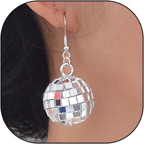 Vintage Disco Ball Dangle Earrings,Charming 60's 70's Silver Mirrorball Drop Earrings,Aesthetic Jewelry Accessories for Party Dance
