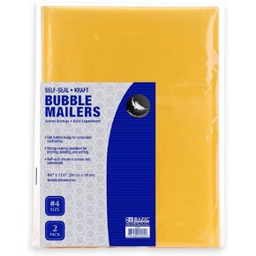 BAZIC Kraft Bubble Mailers #4 9.5"x13.5" Self Seal Closure, Padded Cushion Envelope, Yellow Mailing Shipping Envelopes Paper Bag (2/Pack), 1-Pack