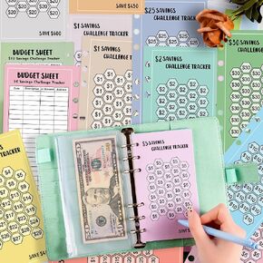 48 Sheets 100 Envelopes Money Saving Challenge Binder Trackers,6 Ring A6 Binders Savings Challenge Trackers Cards for Budget Planner,Savings Challenge Multiple Budget Sheets for Cash Stuffing Binder