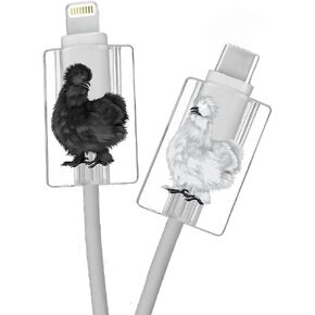 FINCIBO 2 Pcs Set Cable Charging Head Protector Cover, Charging Cord Protector, Cute Cable Protectors for iPhone Charger Cable - Black Bombay Kitten Cat, Orange Tabby Kitten Cat