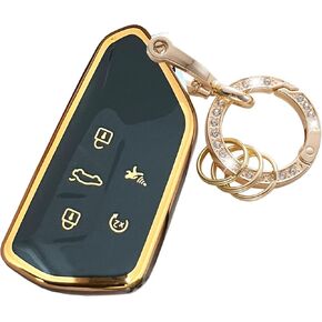 for VW Volkswagen Key Fob Cover Key Fob Shell With KeyChain Fit for VW ID4 ID3 MK8 Golf GTI Skoda Octavia Smart Key (Gold-black)