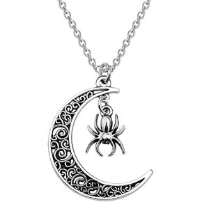 BEKECH Spider Lovers Gift Spider Charm Crescent Moon Necklace Halloween Spider Costume Jewelry for Spider Insect Lover