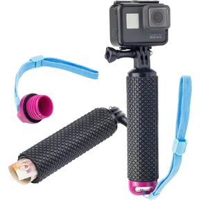 DigiCharge Floating Stick Handle Grip Mount for Gopro Hero12 Hero11 Hero10 Max/DJI Osmo Action 3 / Hero 12 11 Mini 10 9 Hero9 Akaso Action Cam Float, Waterproof Internal Storage & Hand Strap, Purple