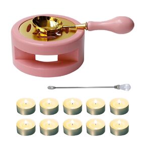 Wax Seal Warmer Furnace Kit Melting Furnace Tool Wax Seal Stamp Warmer Stand with Wax Seal Spoon & Wax Seal Stir Stick and Tealight Candles Set for Wedding Wax Envelope Seal Stamp (Dark Green)