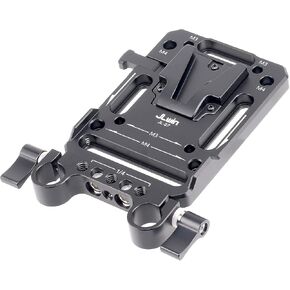 Foto4easy Universal V Mount Battery Plate, Aluminum V-Lock Battery Mount Plate with 15mm Rod Clamp, Built-in M3&M4 and 1/4" Thread Hole Quick Release Plate