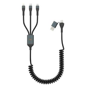 100W Coiled Multi Charging Cable - 5 in 1 USB A/ USB C to Type C/ Lightning/ Micro Three Cable [Fast Charging & Sync Data] Retractable Multiple Charger Cord Combo for iPhone Android iPad Laptop, 10FT