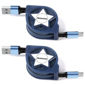USB Type C Cable [3.3ft 2 Pack], QC 3.0(3A) Retractable USB C Power Data Fast Charging Cord, Compatible for Samsung Galaxy S24 S23 S22 S20 Ultra, LG, Pixel, Echo Dot, PS5, Cell Phones Tablets and More