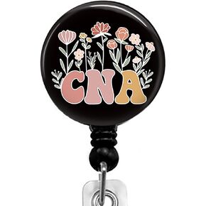 CNA Flowers حامل شارة بطاقة الهوية قابل للسحب مع مشبك التمساح، مشبك بكرة شارة مزخرفة لاسم الممرضة على حاملات البطاقات (أسود)، صغير، Dtyoeer55 in Kuwait