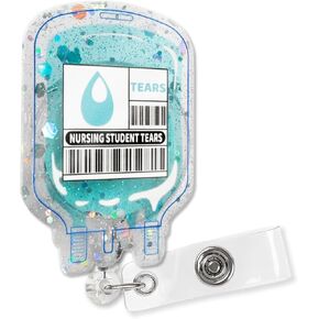 Funny Nursing Student Tears Glitter Badge Scroll, Cute Infusion Bag ID Tag Office Nurse Retractable Clip Badge, Birthday Graduation Gift for Doctor Nurse Graduate Office Worker Nurse Student