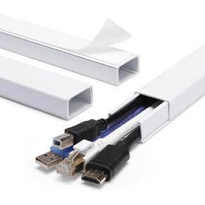 Cord Hider Wall for 1-4 Cords, 45in(3X L15in) Cable Management Kit, Cord Organizer Wall, TV Cable Hider Wire Hider for Wall Hide Cords Wall Mounted TV, Cable Raceway White W1.2in H0.7in Large