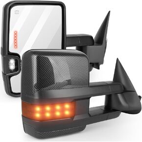 SCITOO Tow Mirrors Compatible with for 2003-2007 For Chevy For Silverado For GMC For Sierra Pickup Truck Mirrors Power Heated Turn Signal Width Light Towing Mirrors Imitation Carbon Fiber Cap LH RH