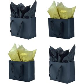 JUNESHE Small Gift Bags with Handles & Tissue Paper, 12 Pack Mini Black Gift Bags, Extra Small Black Goodie Bags, Tiny Gift Wrap for Birthday Party Favors, Baby Shower