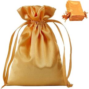KUPOO 50 عبوة من أكياس هدايا ذهبية اللون مقاس 10.16 × 15.24 سم، وحقائب مجوهرات، وحقائب حريرية، وحقائب استحمام للأطفال، وحقائب هدايا عيد الميلاد، وحقائب مجوهرات برباط لهدية حفلات الزفاف (4 × 15.24 سم (عبوة من 50 قطعة)، ذهبي)