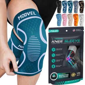 Modvel Compression Knee Brace for Women & Men - 2 Pack Knee Brace for Women Running Knee Pain, Knee Support Sleeve, Workout Sports Braces for Meniscus Tear ACL & Arthritis Pain Relief