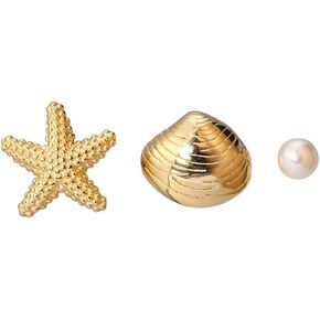 4pcs Cute Starfish Shell Pearl Conch Stud Earrings Set for Women Girls 925 Sterling Silver Hypoallergenic Ocean Sea Theme Tiny Small Cartilage Studs Tragus Post Earrings Nickel Free Multiple Piercing Ears Jewelry Gold