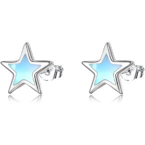 Cuoka Star Moonstone Earrings 925 Sterling Silver Moonstone Star Stud Earrings,Simple Moonstone Star Earrings Jewelry Birthday Graduation Gift For Women Wife