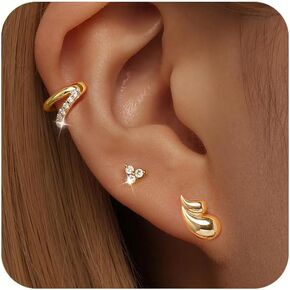 Angelady Gold Teardrop Earrings Set for Women, 14K Gold Plated Drop Stud Earrings,Lightweight Earrings Ear Cuffs Set for Women Girls