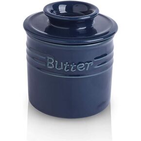 KOOV Porcelain Butter Crock, French Butter Dish, Ceramic Butter Keeper for Counter, Big Capacity, Elegant Blue Collection (Aegean)