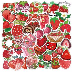 50Pcs Strawberry Stickers for Kids Girls Teens,Cartoon Cute Strawberry Reward Sticker,DIY Decoration Guitar Water Cup Phone Journal Computer Decals
