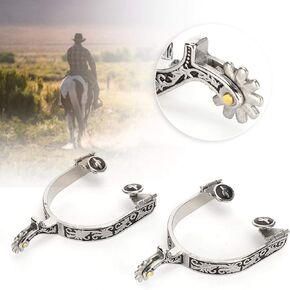 West Cowboy Spurs, Stainless Steel Western Spurs Horse Boot Spurs 3.35x3.15inch Bumper Spurs with Gear for Equestrian
