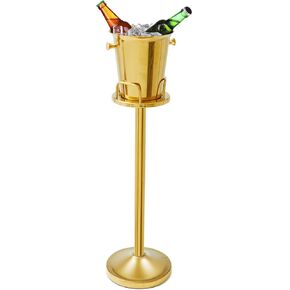 Lallisa 1 Piece Ice Bucket with Stand Stainless Steel Standing Champagne Ice Bucket Ice Cube Container Wine Bucket on Stand Champagne Bucket for Beer KTV Club Bar BBQ Wedding Christmas (Gold)