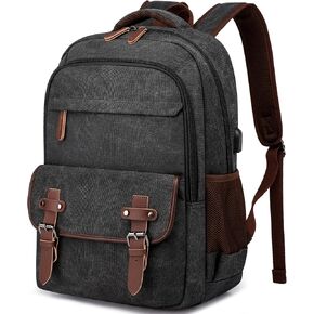 Canvas Backpack with USB Charging Port, Vintage Daypack for Men Women, Brown Travel Work Rucksack College Computer Bag Bookbag Fits 15.6 Inch Laptop, Brown in Saudi Arabia