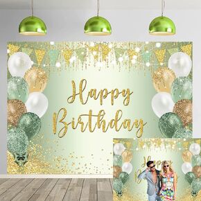 Sage Green Birthday Backdrop Green Glitter Ballon Photography Background Sage Green 13th 16th 18th 20th 21st 30th Birthday Party Banner Decorations Supplies (7x5FT)