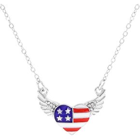 tenghong2021 4th of July Necklace for Women Man Fourth of July Accessories Red White and Blue Necklace American Patriotic Flag Stars & Stripes Memorial Day Veterans' Presidents' Day Jewelry