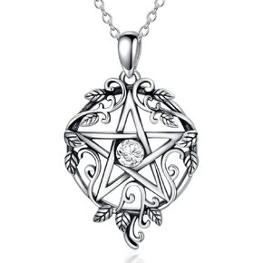 Pentagram Necklace Sterling Silver Pentacle Wiccan Birthstone Tetragrammaton Necklace Gift for Women