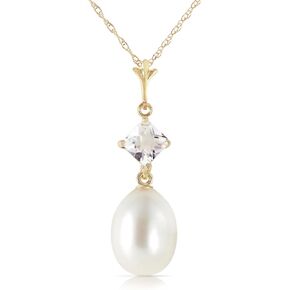 Galaxy Gold GG 4.5 CTW 14k Solid Gold Necklace with Freshwater-cultured Pearl and Natural White Topaz Pendant