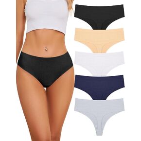 voenxe Seamless Women Underwear Thongs,High Waisted Cut No Show Ladies Panties,Breathable Comfortable Briefs Undies,5-Pack
