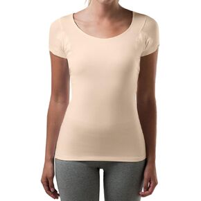Women's Sweatproof Undershirt | Slim Fit Scoop Neck T-Shirt with Underarm Sweat Pads | Aluminum-Free Alternative