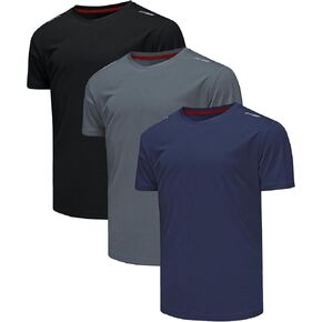 Mens Tshirt 3 Pack Gym Workout T Shirts Quick Dry Sports T-Shirt Crew Neck Short Sleeve Athletic T Shirt