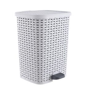 Superio Mini Trash Can with Foot Pedal Small Outdoor Garbage Can with Lid, 1.5 Gallon Plastic Waste Basket for Bathroom, Bedroom, Kitchen, Office, Patio (Beige 6 QT.)