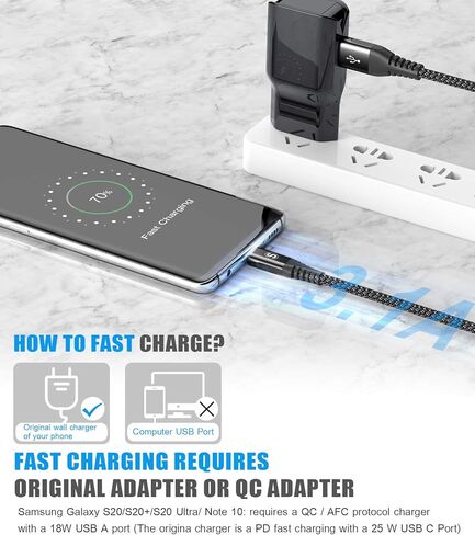 كابل sweguard USB من النوع C شحن سريع 3.1 أمبير [3 عبوات، 6.6 قدم]، شاحن USB-A إلى USB-C سلك مجدول من النايلون لهاتف Samsung Galaxy S21 S20 S10 S9 S8 Plus، Note 20 10، A02S A32 A71، LG stylo 6، Moto جي بلو in Kuwait