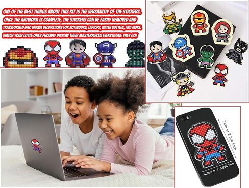 Kids Crafts Gem Art Hero Sticker Kit - Diamond Painting by Numbers with Rhinestones Fun & Easy - includes 9 Super Hero Stickers - Educational Craft Activity for Children Ages 5+ - Over 9 Hours of Fun in Kuwait
