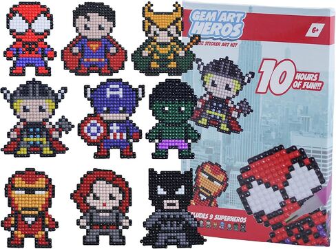 Kids Crafts Gem Art Hero Sticker Kit - Diamond Painting by Numbers with Rhinestones Fun & Easy - includes 9 Super Hero Stickers - Educational Craft Activity for Children Ages 5+ - Over 9 Hours of Fun in Kuwait