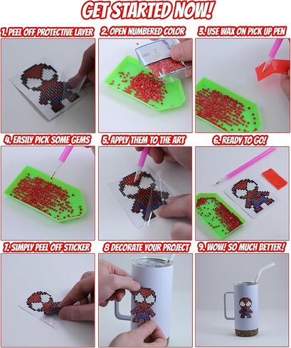 Kids Crafts Gem Art Hero Sticker Kit - Diamond Painting by Numbers with Rhinestones Fun & Easy - includes 9 Super Hero Stickers - Educational Craft Activity for Children Ages 5+ - Over 9 Hours of Fun in Kuwait