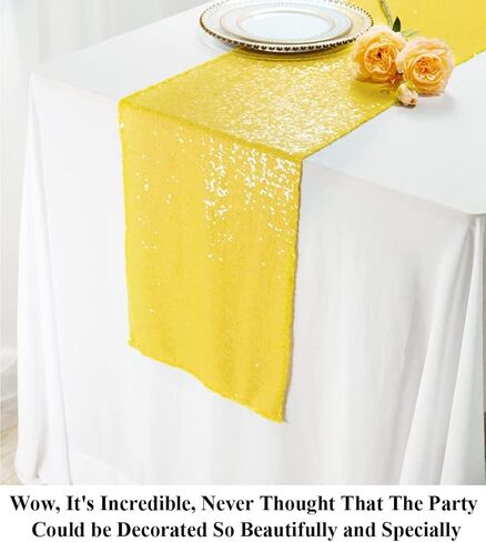 Partisout Table Runner Sequin Table Cover Maroon Christmas Table Runner Party Table Runner Glitter Table Runners and Wedding Table Runners for Birthday Decoration (12x72, Yellow) in Saudi Arabia