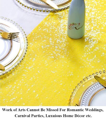 Partisout Table Runner Sequin Table Cover Maroon Christmas Table Runner Party Table Runner Glitter Table Runners and Wedding Table Runners for Birthday Decoration (12x72, Yellow) in Saudi Arabia