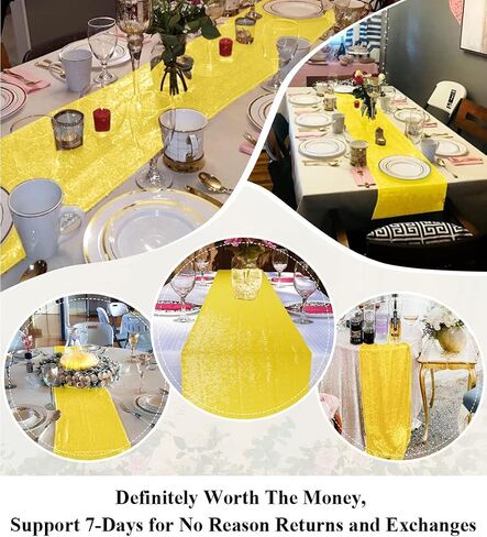 Partisout Table Runner Sequin Table Cover Maroon Christmas Table Runner Party Table Runner Glitter Table Runners and Wedding Table Runners for Birthday Decoration (12x72, Yellow) in Saudi Arabia