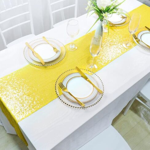 Partisout Table Runner Sequin Table Cover Maroon Christmas Table Runner Party Table Runner Glitter Table Runners and Wedding Table Runners for Birthday Decoration (12x72, Yellow) in Saudi Arabia