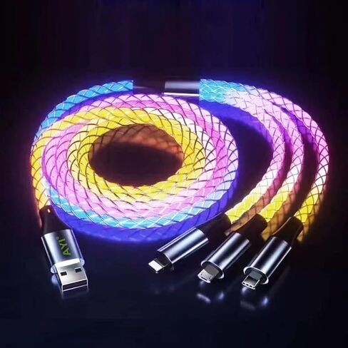 كابل شاحن AYI RGB USB من النوع C إلى USB A 2.0 Android شحن سريع وسرعة بيانات عالية وتدفق تيار ملون مرئي متوافق مع جميع أجهزة النوع C-RGB 39 بوصة in Kuwait