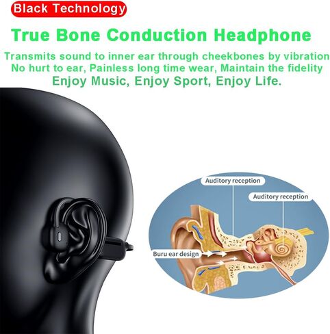 AYI Open Ear Air Conduction Bluetooth Headphone Dual Mic Rotatable Boom Mic Active Noise Cancellation IPX5 Waterproof Bluetooth 5.4 Pain-Free Design for Sports Work Outdoor Activities-DG Black in Kuwait