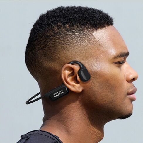 AYI Open Ear Air Conduction Bluetooth Headphone Dual Mic Rotatable Boom Mic Active Noise Cancellation IPX5 Waterproof Bluetooth 5.4 Pain-Free Design for Sports Work Outdoor Activities-DG Black in Kuwait