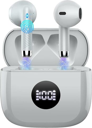 Jxrev Wireless Earbud Bluetooth Headphones Bluetoth Earbud LED Power Display, Touch Control, Ear Bud in-Ear Earphones with Mic for Android iOS, Super Light & Portable, IP7 Waterproof in Saudi Arabia