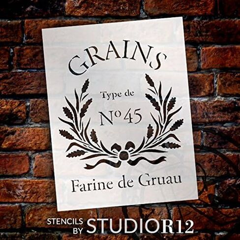 استنسل كيس الحبوب الفرنسي من StudioR12 | استنساخ Farine De Gruau Word Art - قالب مايلر القابل لإعادة الاستخدام | | تستخدم لطلاء ديكور المنزل بنفسك - أثاث الطباشير - بيت المزرعة | اختر الحجم (11.5 بوصة × 15 بوصة) in Kuwait